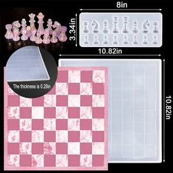 International Chess Kit Epoxy Resin Mold DIY Chess Checkers Checkerboard Mirror Silicone Mold Tools Home Decoration Storage