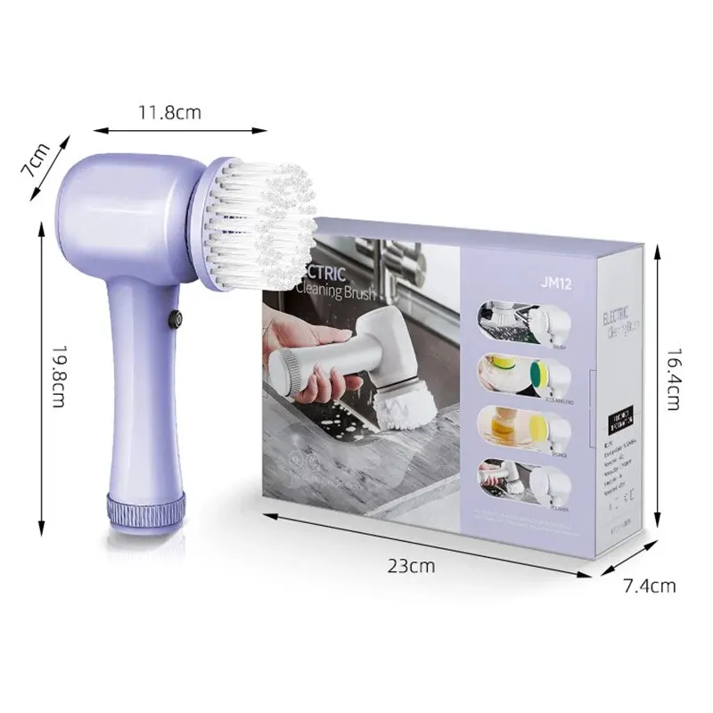 4-in-1 Multifunctional Electric Brush for Cleaning Sinks, Windows, Etc.-USB Charging, Rotating Sponge and Wire Brush