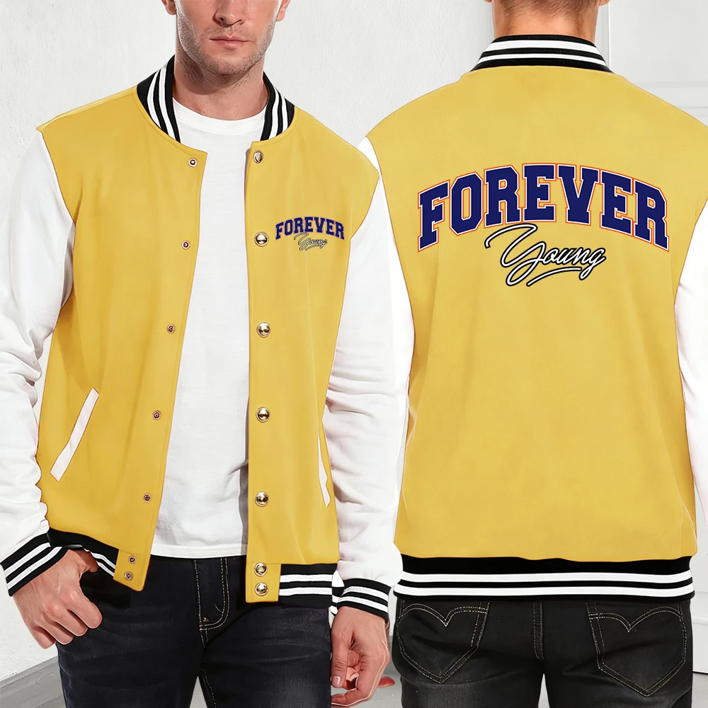 

Хлопковая бейсбольная майка Forever Young с буквенным принтом, мужские зимние термопальто, повседневные куртки с карманами, спортивная мужская уличная одежда