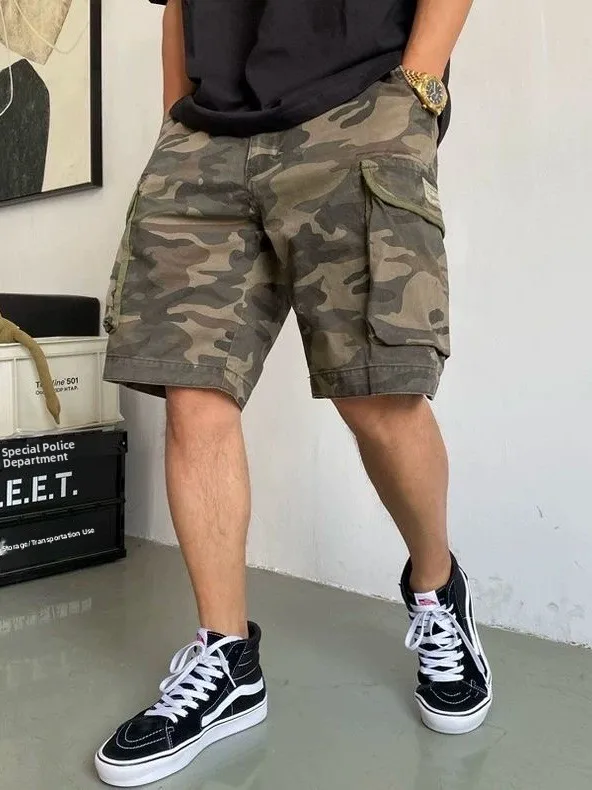 

Camouflage Loose Fit Cotton Shorts Men's Summer Outdoor Five-Quarter Pants Retro American Workwear Casual Style Youth Fashion