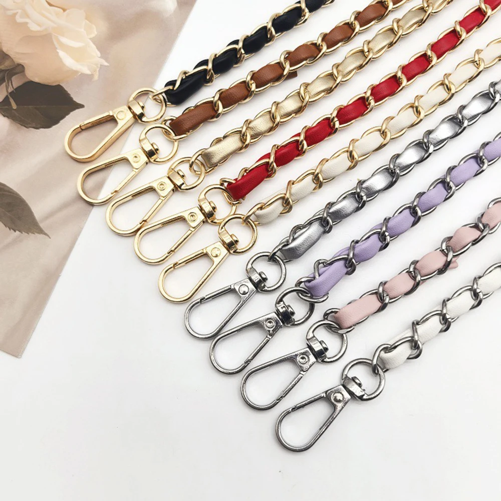 4-Piece Set of Leather Chain Shoulder Crossbody Bag Chains, Phone Straps, Bag Hardware Accessories, Knitted Bag Bases with Holes, Yarn Bag Handmade Wallet Making Accessories, Suitable for Making Crochet Bags, Straw Beach Bags, DIY Crafts/Handmade DIY Bag Accessories (Bag Base + Leather Chain Strap + D-Ring Buckle)