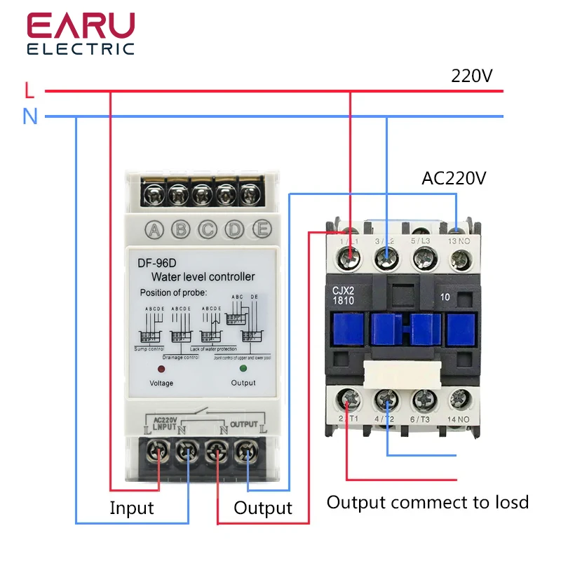 DF-96D D Automatic Water Level Controller Switch 220V Tank Liquid Level Detection Sensor Porbe Water Pump Controller Control