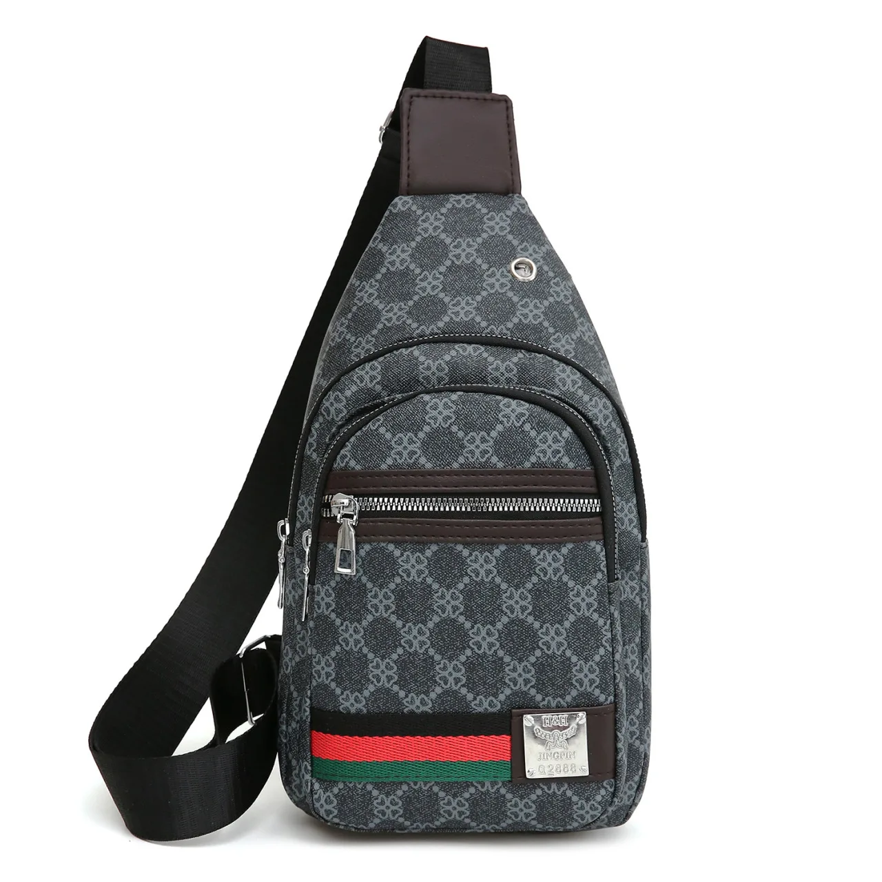 Men's PU Crossbody Bag - Geometric Print Chest Pack with Headphone Port & Multi-Pockets for Commute Crossbody Bag