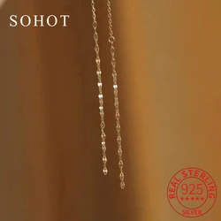 Real 925 Sterling Silver Minimalist Chain Tassel Drop Earrings for Trendy Women Party Classic Fine Jewelry Geometric Accessories