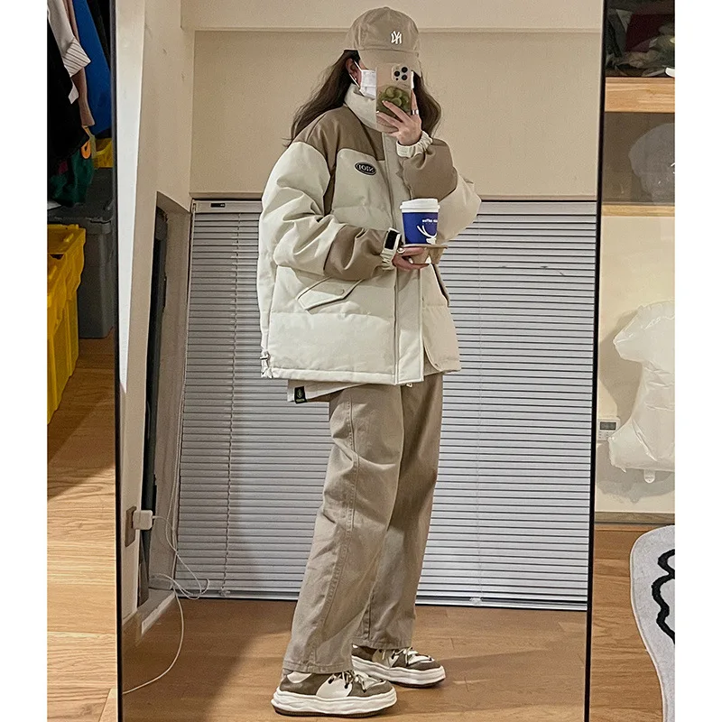 utumn Winter Down Cotton Jacket Coat Women's stand Parkas Loose Thickening Design sense Female Students Korean Outerwear