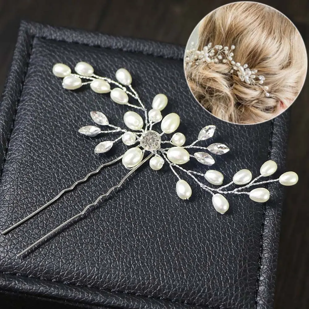 Prom Wedding Jewelry Simulated Pearl Rhinestone Women Hair Fork Hairpin Hair Accessories Headwear