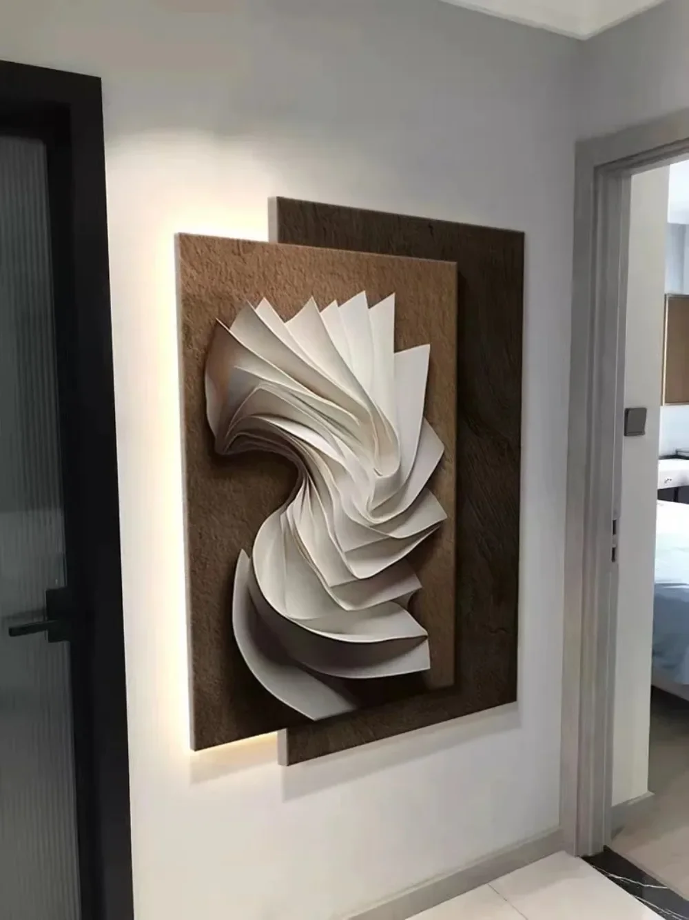 LED light Italian minimalist living room decoration mural light high-end artistic sense 3D sandstone hanging painting