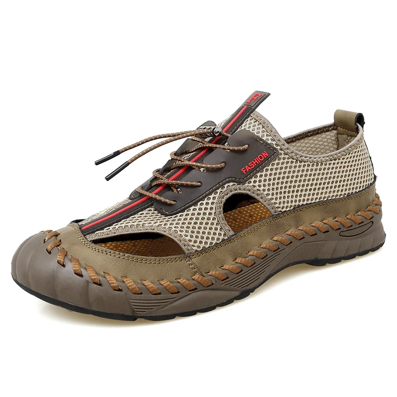 Summer New Men's Mesh Shoes Hollow Breathable Sandals Beach Shoes Men's Outdoor Camping Shoes Trend Casual Shoes Thick Sole