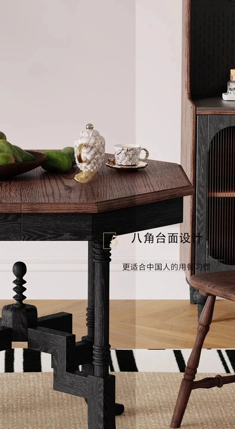 X18 восьмиугольный обеденный стол и стул из чистого массива дерева, сочетание продвинутых выдвижных складных домашних небольших квартир
