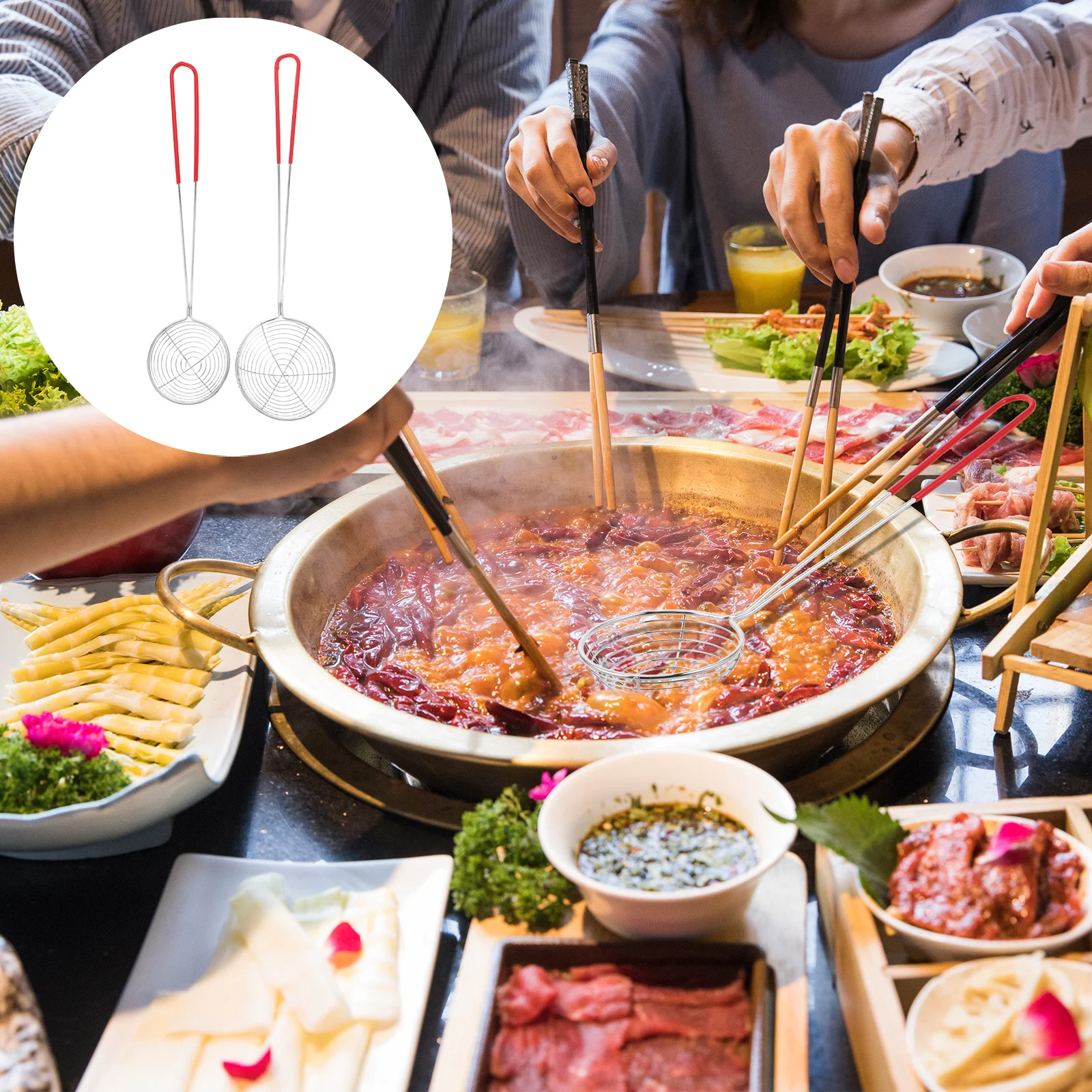 

10pcs Stainless Steel Strainer Scoops: Fine Mesh Spider Skimmer For Hot Pot Pasta Frying Cooking Kitchen Oil Filter Drainage