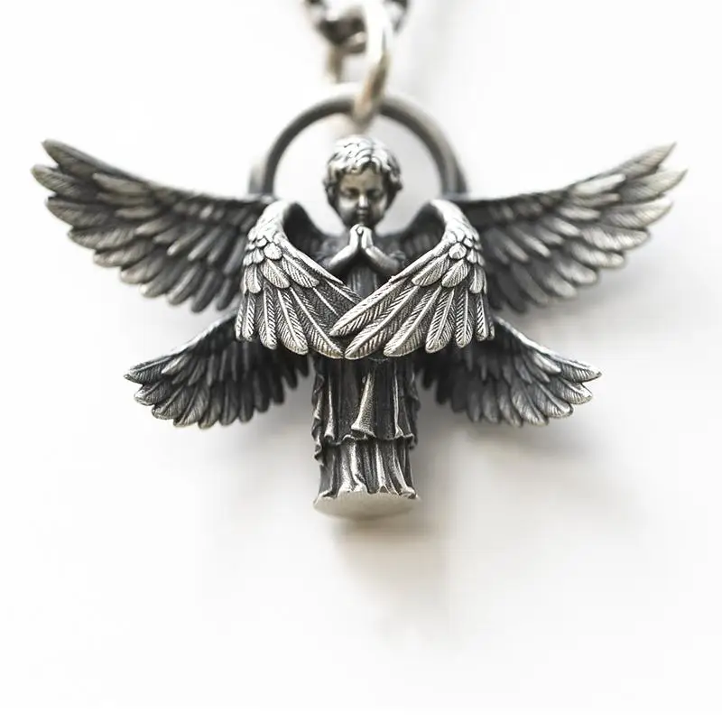 Silver Plated Angel Pendant Necklace Seraph Little Boy Prayer Pendant Men Women Lucky Amulet Jewelry Gift