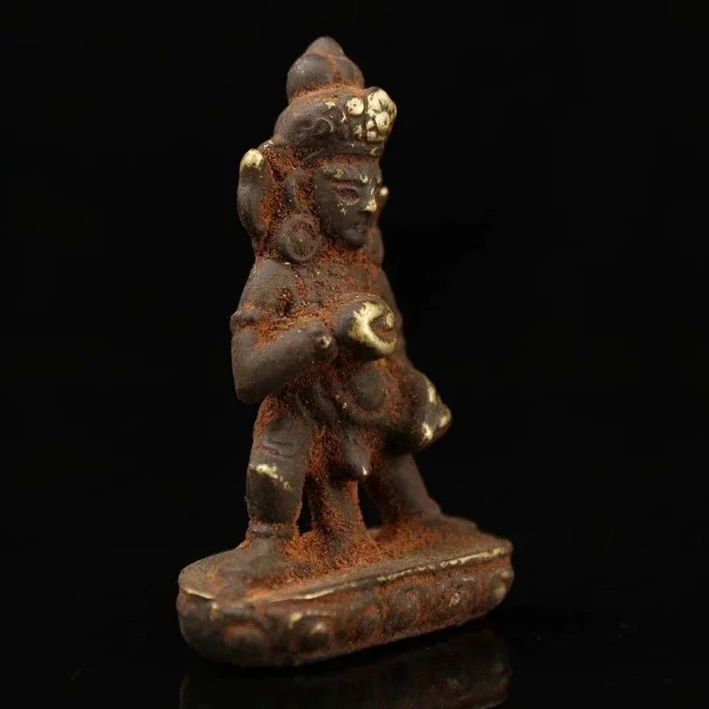 Chinese Tibetan old-style handmade copper cinnabar Black Jambhala statue