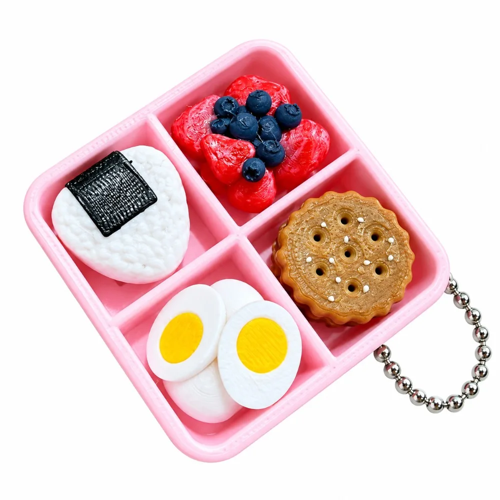 Plastic Imitation Sushi Clicker Keychain Clickable Buttons Bead Chain Rice Ball Fidget Clicker Snack Keychain