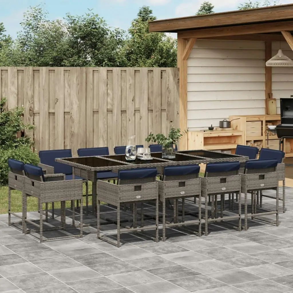 

13-Piece Gray Poly Rattan Patio Dining Set with Cushions - Outdoor Furniture Set for Garden, Deck, Balcony