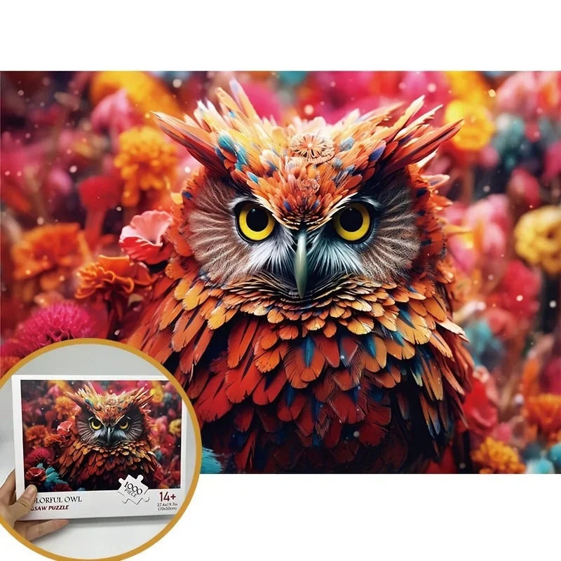 Quebra-cabeça colorido de coruja, 70cm * 50cm, 1000 peças para adultos para casa, presente ideal para ocasiões, incluindo natal, ano novo