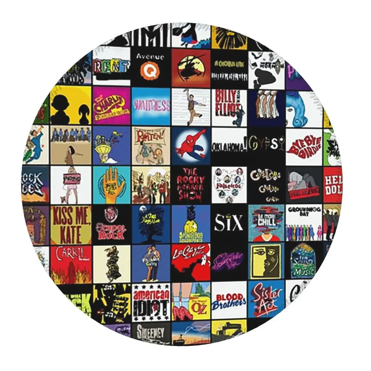 Broadway Musical Theatre Logos - Hand Drawn Round Mouse Pad Computer Keyboard Mouse Mat Gamer Laptop Desk Mat