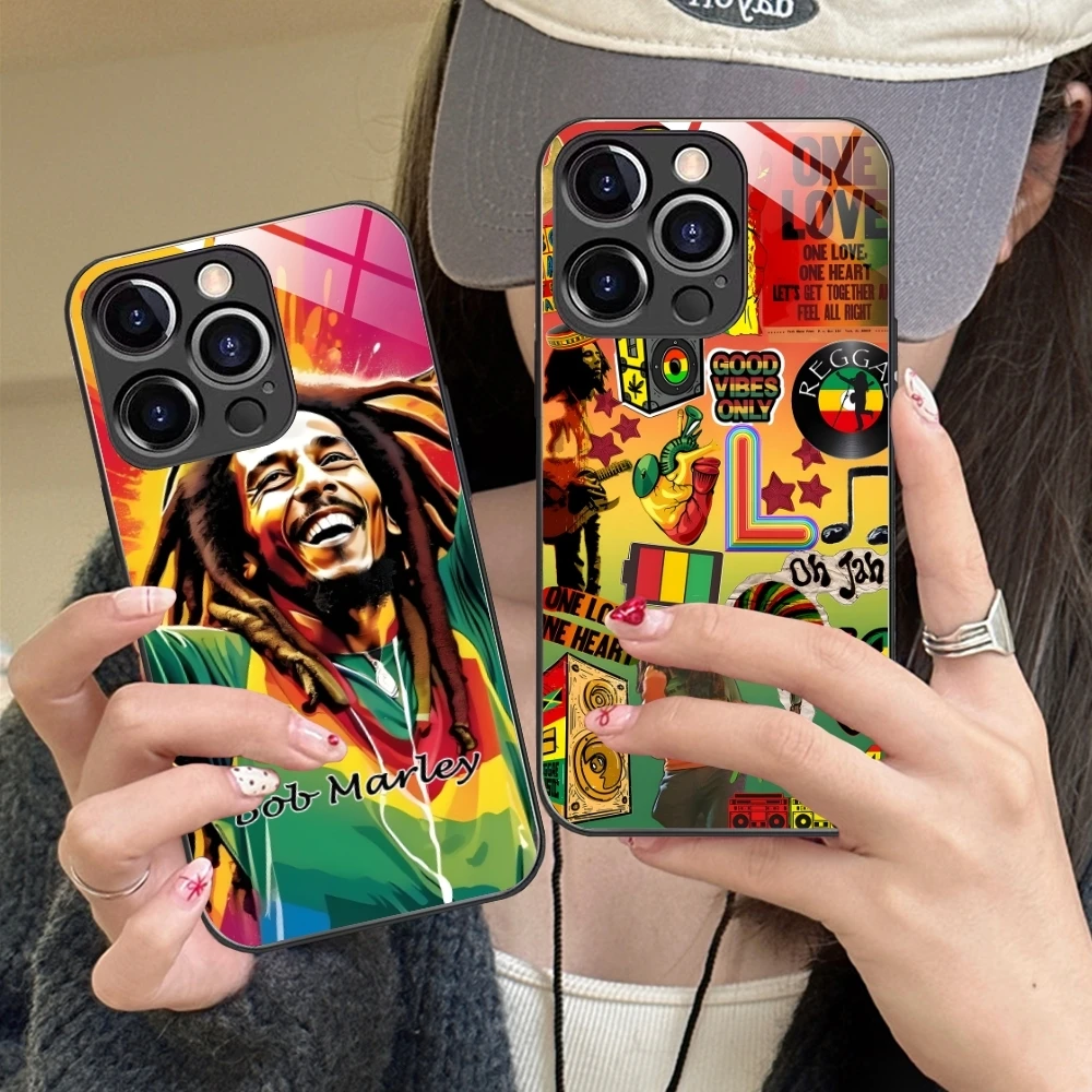 Reggae Bob Marley Mobile Cell Phone Case for iPhone 16 15 14 13 12 11 X XR XS 8 Pro Max Plus Mini PC Glass Phone Cover Shell