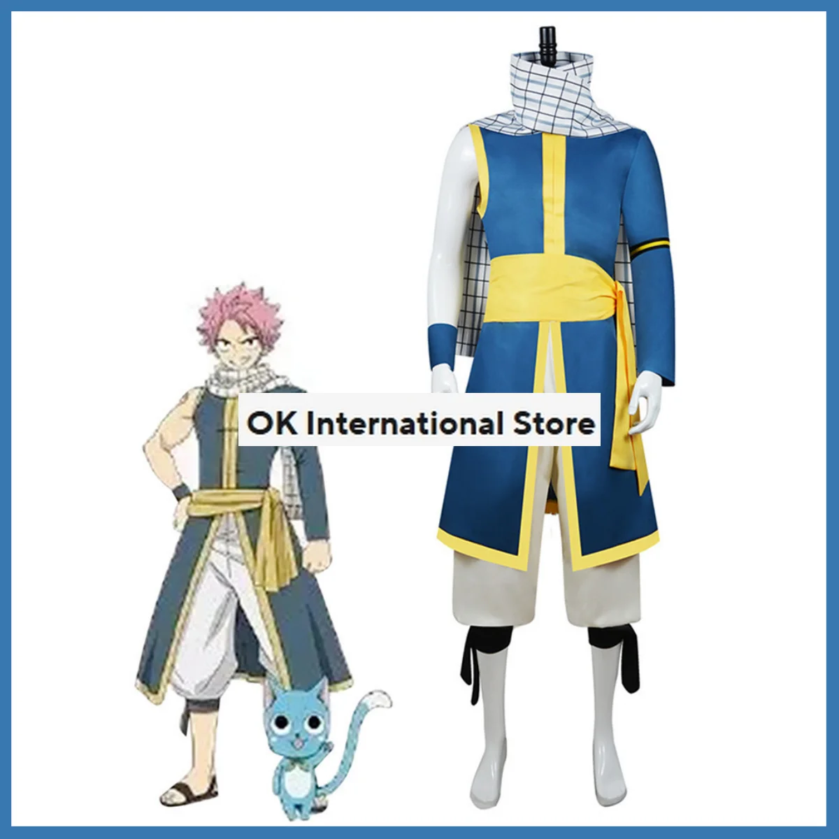 Anime Fairy Tail 100 Years Quest Etherious Natsu Dragneel Cosplay Costume parrucca Blue Cape Uniform Man Halloween Carnival Suit