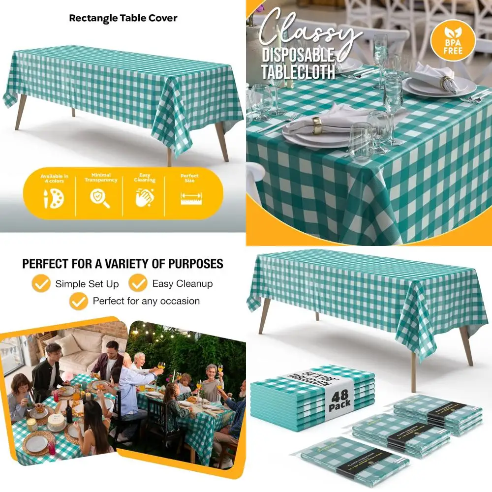 

Премиальные одноразовые пластиковые скатерти для пикника в тюлево-белую клетку, 48 штук, 54 x 108 дюймов, для барбекю