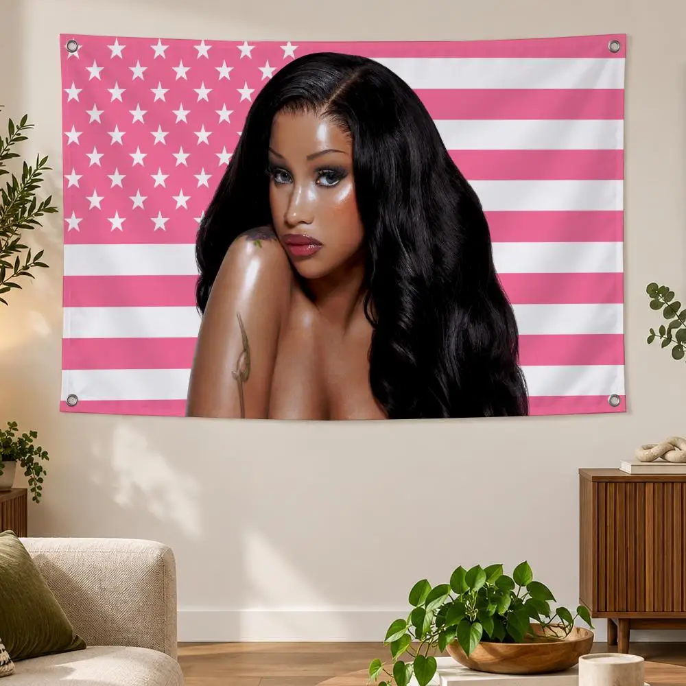 Rapper American HipHop Urban Music Vivid C-Cardi B Flags Banner Decor for Bedroom,Garden,Party,Club,Indoor Outdoor, Fan Gift