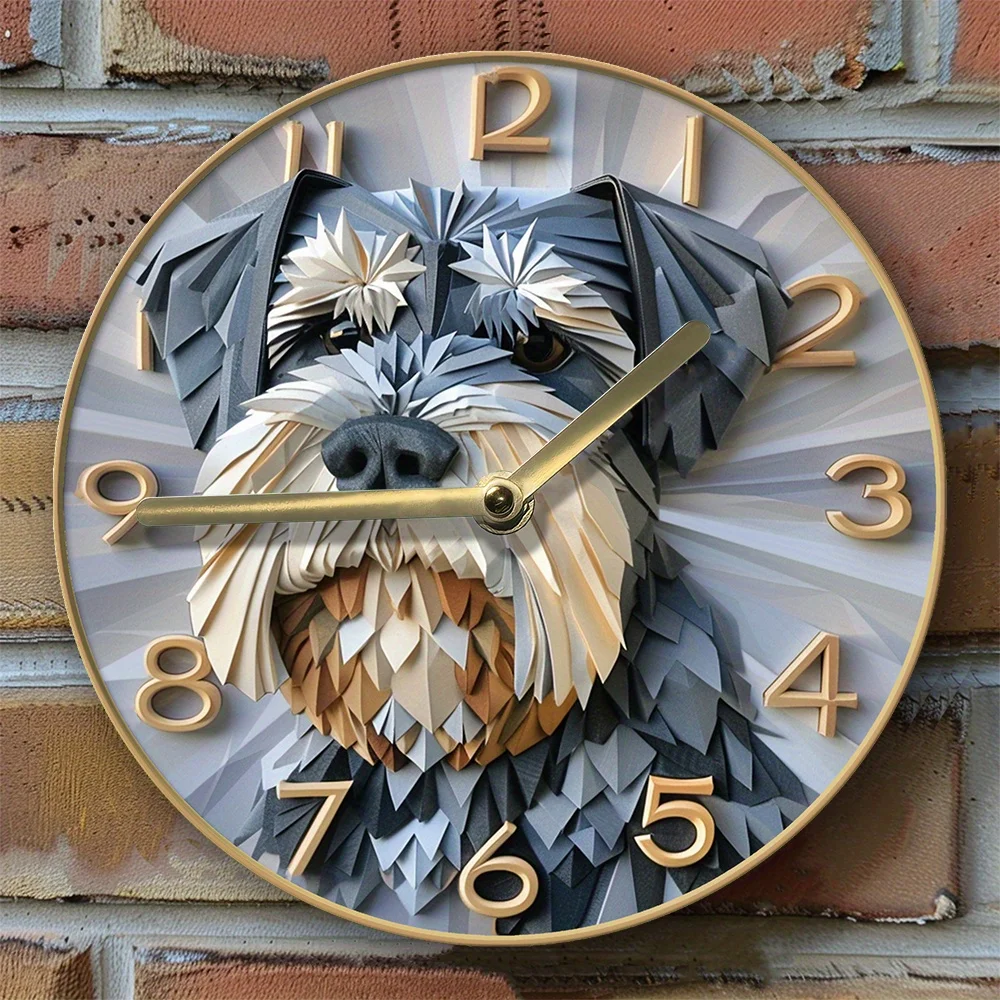 1pc Schnauzer Dog Design Silent Wall Clock - DIY Assembly, Aluminum, High-Definition 2D Print, Wall Decor Gift A335