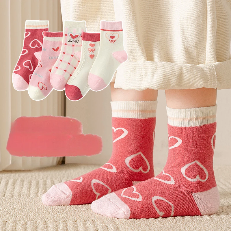 5Pairs/lot Children Socks for Girls Cotton Cute Outdoor Travel Sports Socks Causual Sports Clothes Accessories