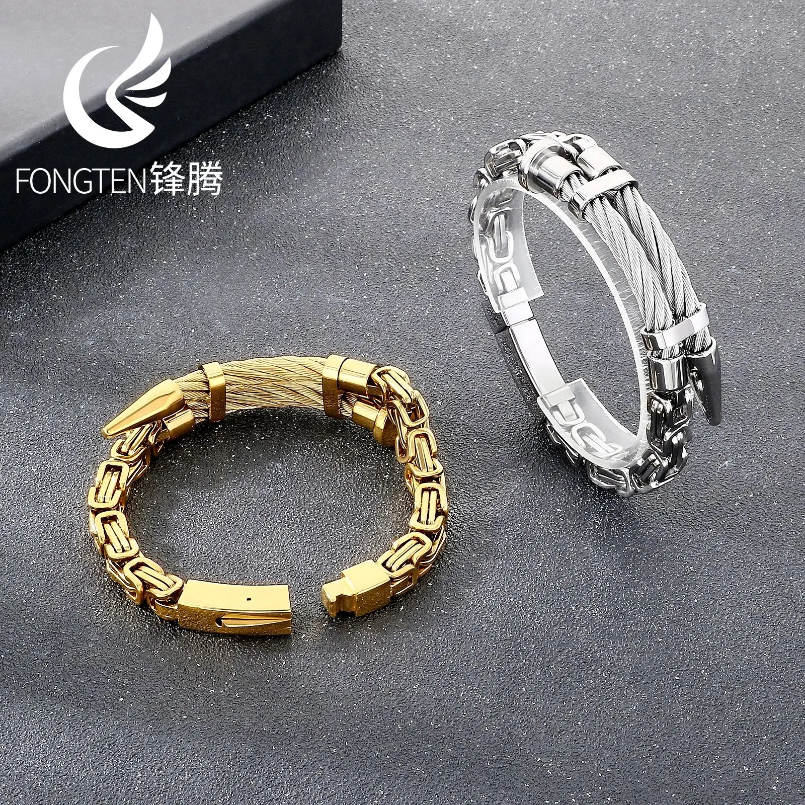 

Fongten Vintage Stainless Steel Men's Nail Bracelet Entrepreneurial Splicing Emperor Chain Fashion Jewelry Party Gifts