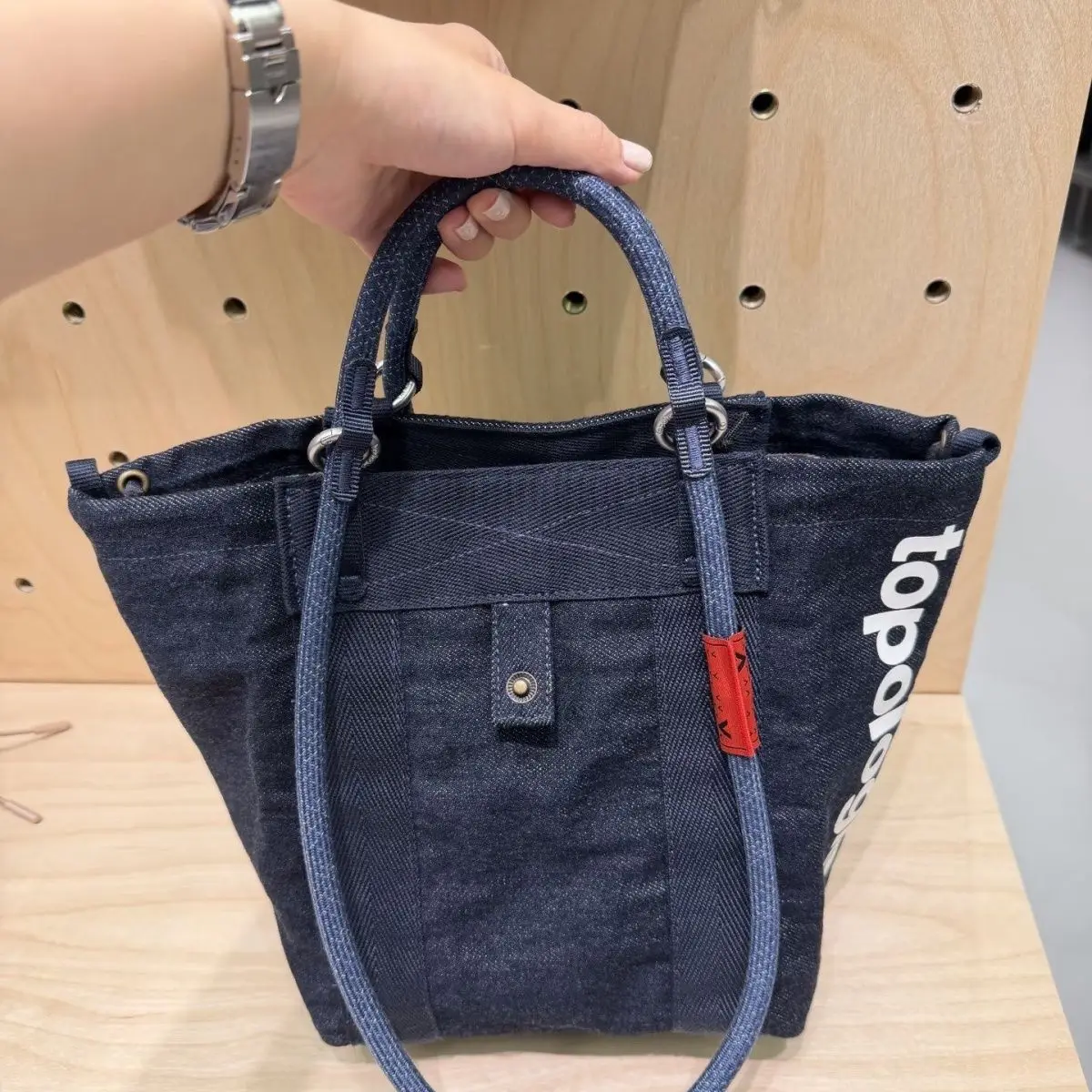 Topologie Denim Reversible Tote Large Capacity Travel Bag Casual Handbag Shoulder Gym Commute Unisex