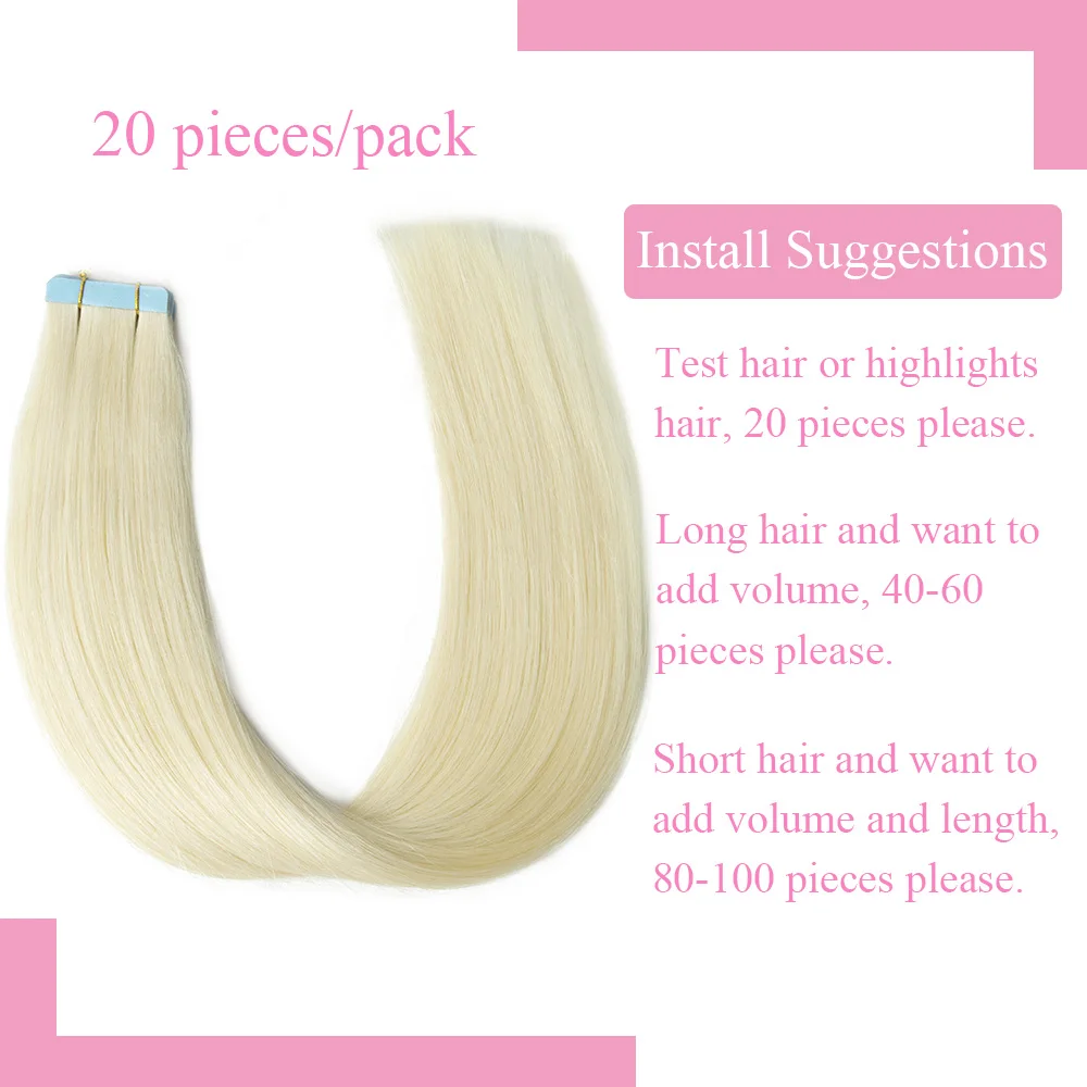 Blonde Tape in Human Hair Extensions 12"-24" Seamless Adhesive PU Weft Tape Human Hair Natural Straight Machine Remy Tape on