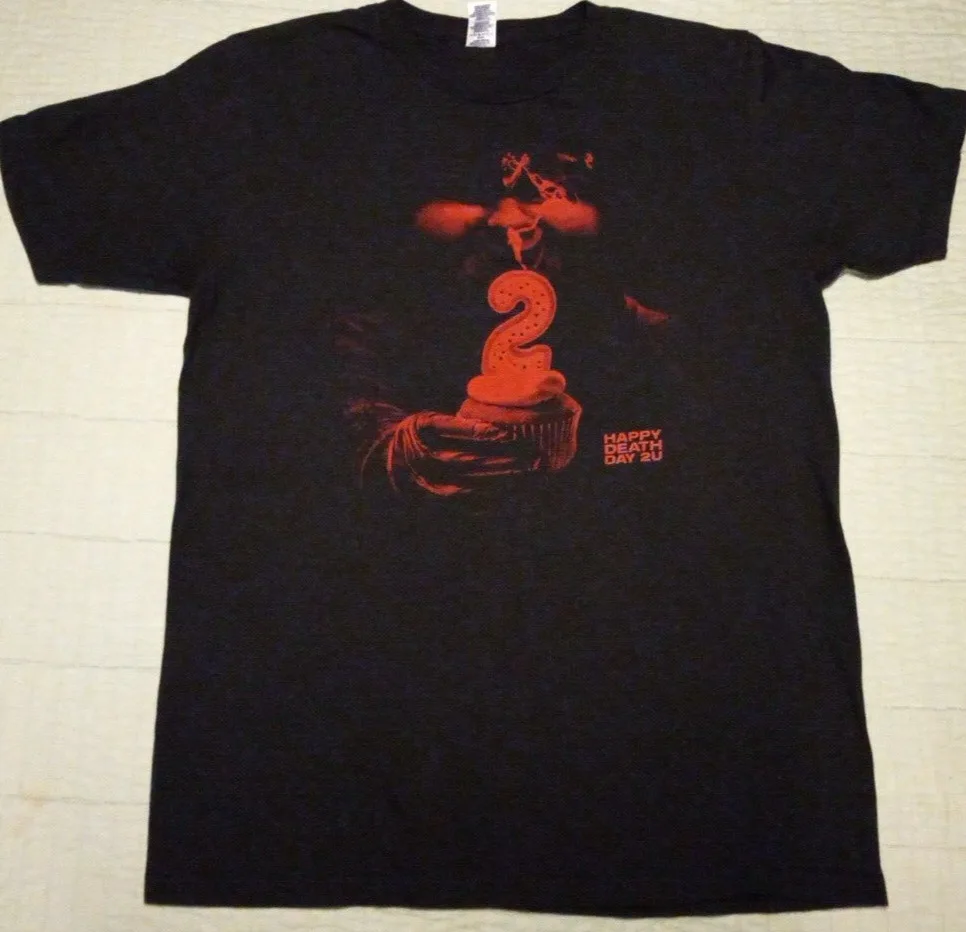 Мужская промо-футболка среднего размера Optima Black Happy Death Day 2U с графическим фильмом ужасов, длинными или короткими рукавами