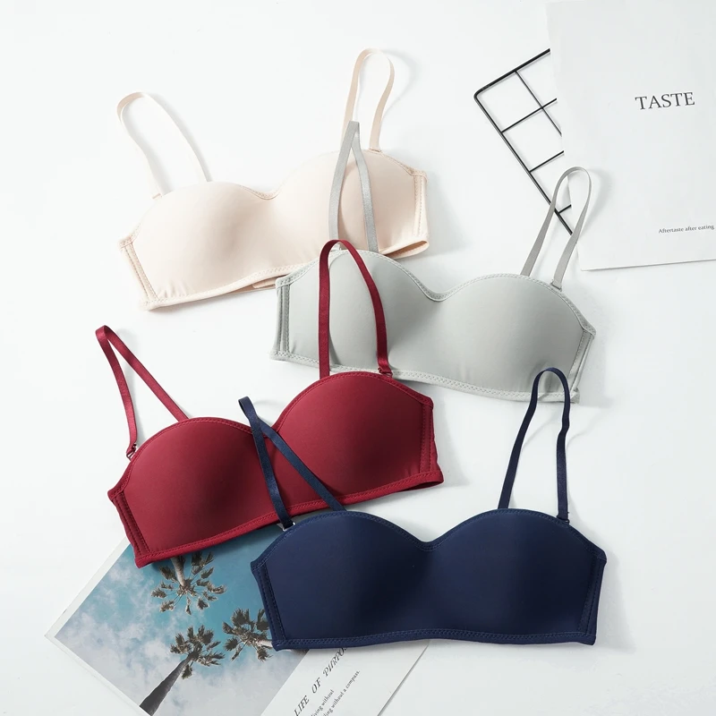 Women Strapless Bandeau Bra Removable Shoulder Strap Padded Push‑Up Bra Seamless Invisible Non‑Slip Wireless Brassiere Lingerie