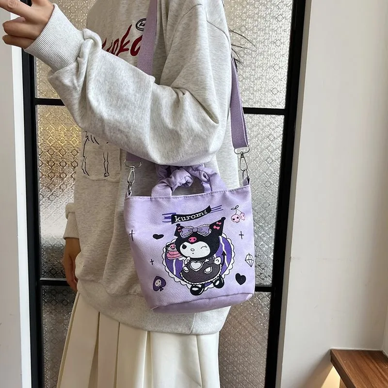 بلدي ميلودي أنيمي Kawaii سانريو Ins موضة الأطفال حقيبة كروسبودي لطيف الكرتون دلو حقيبة قماش قنب هدايا كورومي للفتيات الفتيان