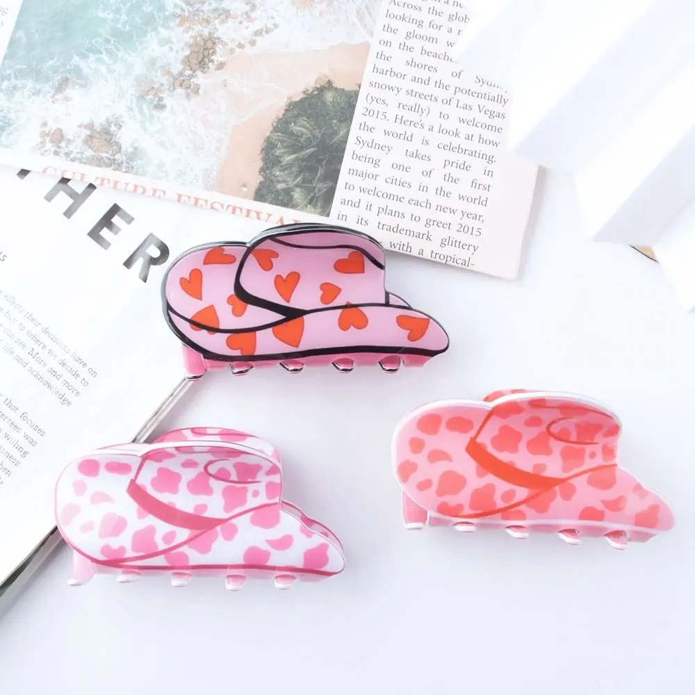 

Creative Cap Shape Cowboy Hat Hair Claw Leopard Printed Heart Plastic Hair Clip Festival Headdress Cartoon Female