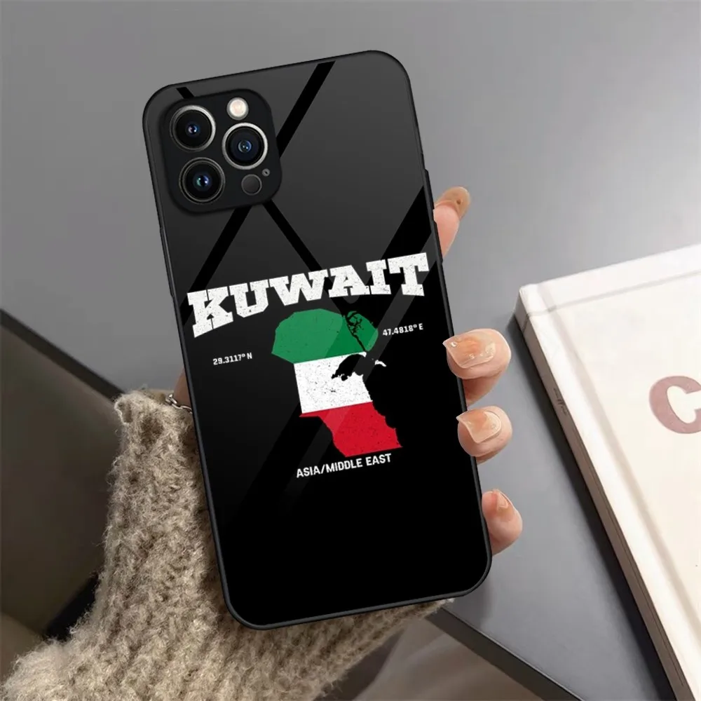 Kuwait Passport Flag Map Phone Case For iPhone 13 15 14 12 11 Pro XS Max Plus Mini X XR 8 7 6s SE2020 Tempered Glass Coque