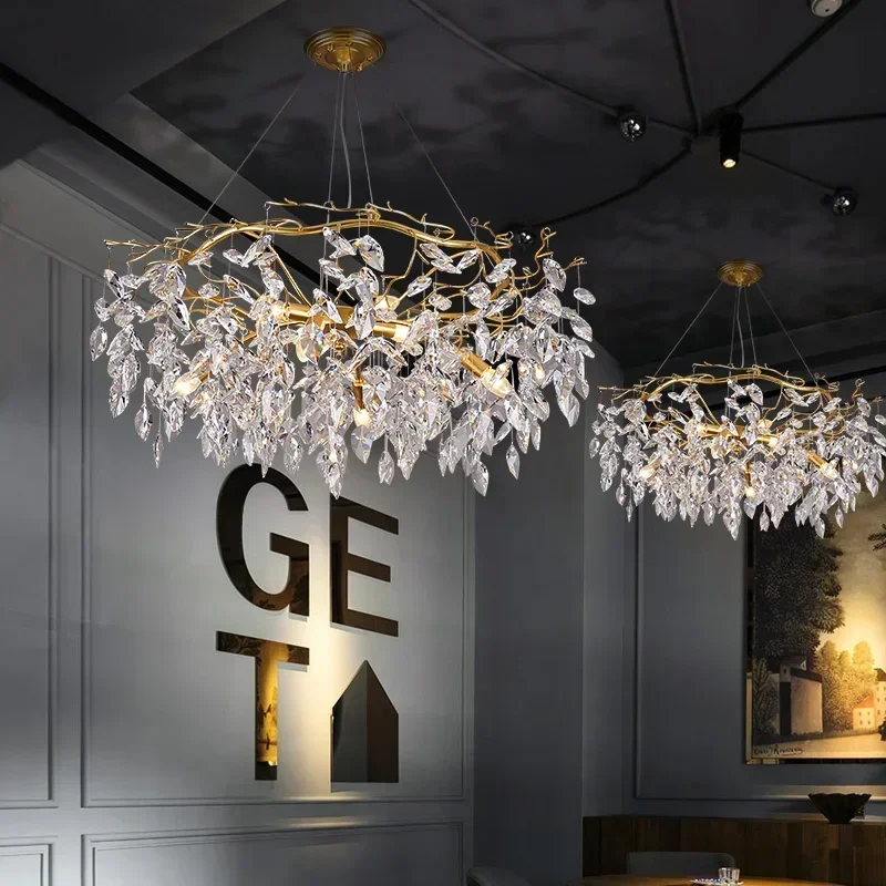 Ceiling Chandelier Lighting Long Crystal Hanging Lamps for  Luxury Living Room (There are Crystals Sold Separately)