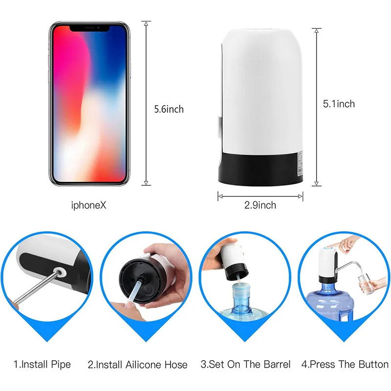 Drinking Fountain Water Bottle Pump Home Garden Automatic Switch One Click Kitchen Dining Room Mini Electric USB Charging Carboy