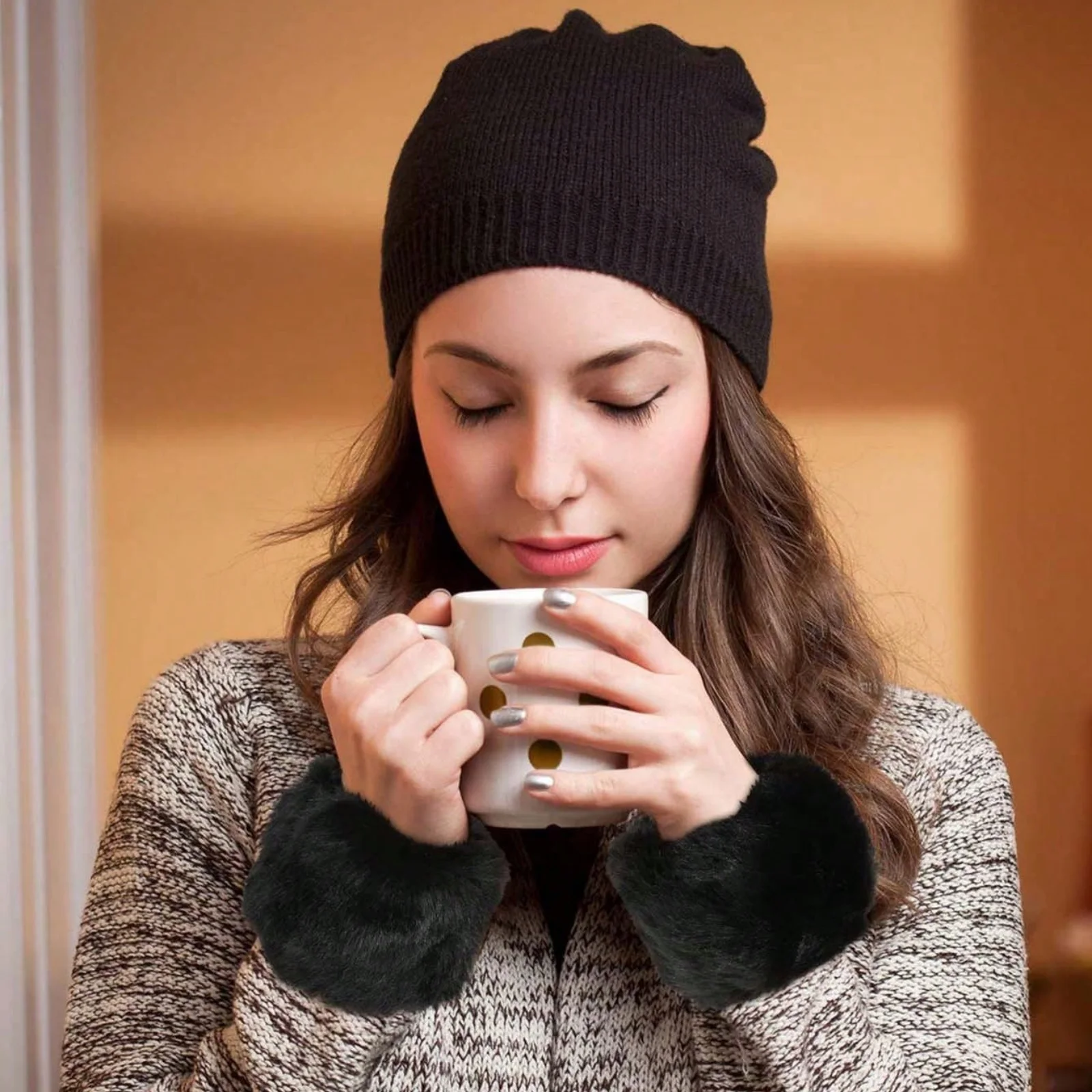 زوج المرأة فو الفراء المعصم الأصفاد الخريف الشتاء الدافئة رقيق أساور متعدد الألوان موضة المعصم تدفئة أنيق اكسسوارات للشعر #3