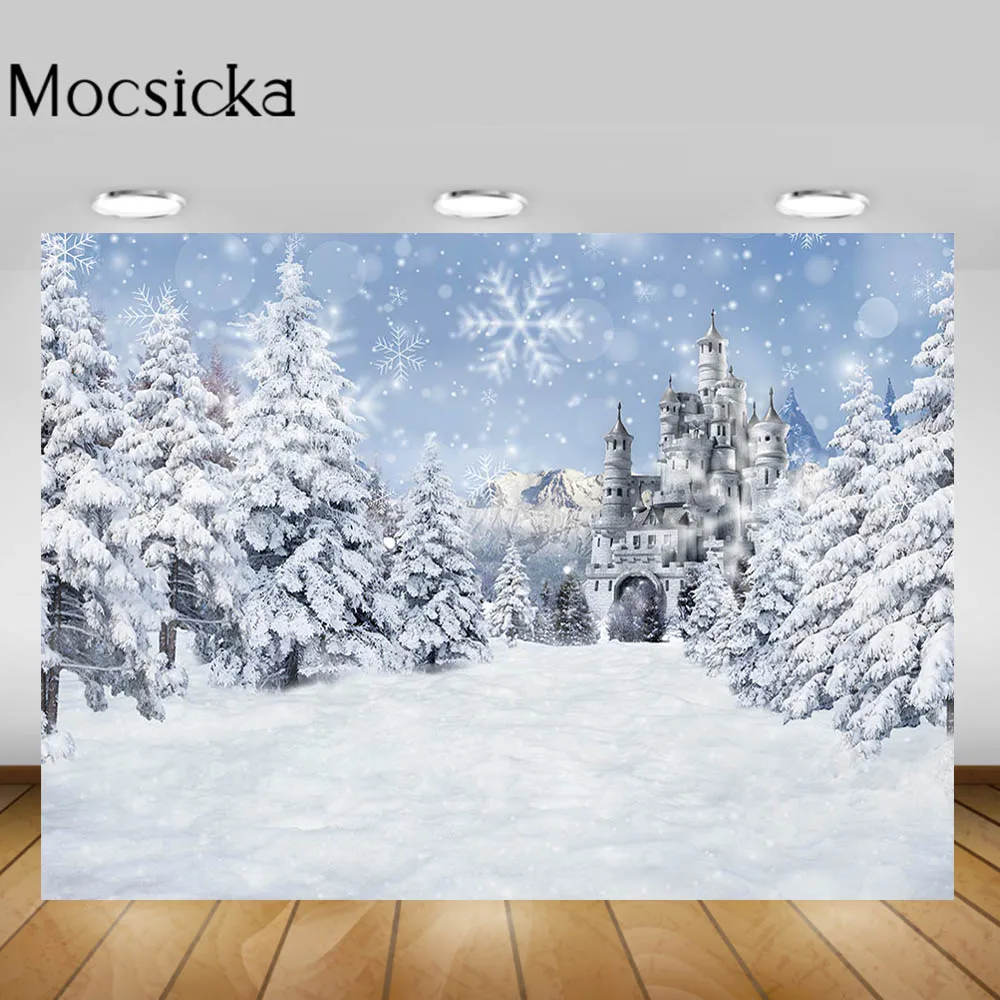 

Mocsicka Winter Snowy Forest Castle Photography Backdrop Snow Children Portrait Photographic Background Photo Studio Shoot Props