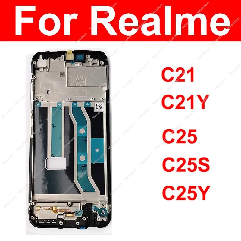 For Realme C21 C21Y C25 C25S C25Y C20 Front LCD Frame Bezel Case Cover Holder Flex with Adhesive Replacement