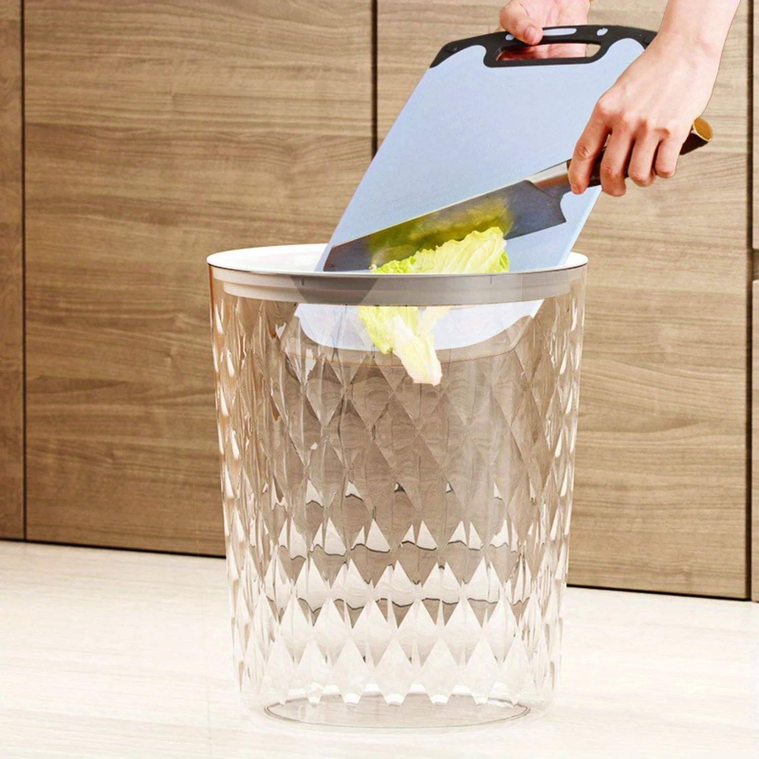 1pc Transparent PET Trash Can with Secure Bag Ring - Large Capacity & Versatile for , Office, & Bath