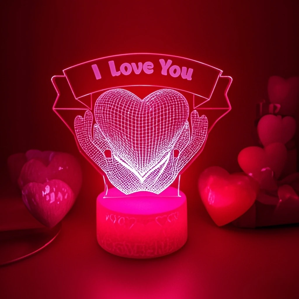 I Love You Night Light หัวใจ 3D ภาพลวงตาโคมไฟเปลี่ยนสีโรแมนติกของขวัญวันวาเลนไทน์วันเกิดสําหรับแฟนผู้หญิงภรรยา