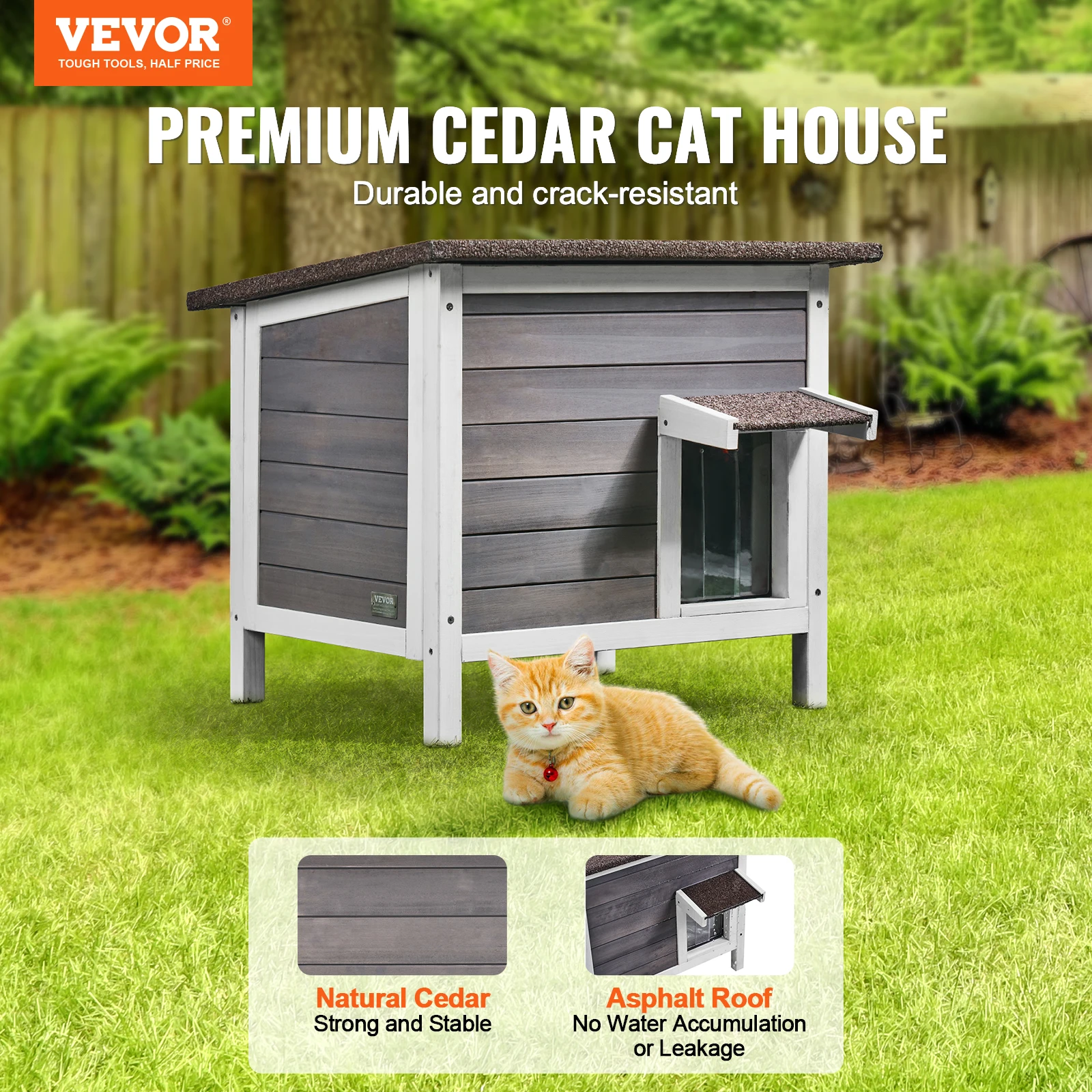 VEVOR Outdoor Cat House Weatherproof, Feral Cat Shelter for Cats Outdoor Wooden Cat Rabbit House with All-Round Foam Insulated