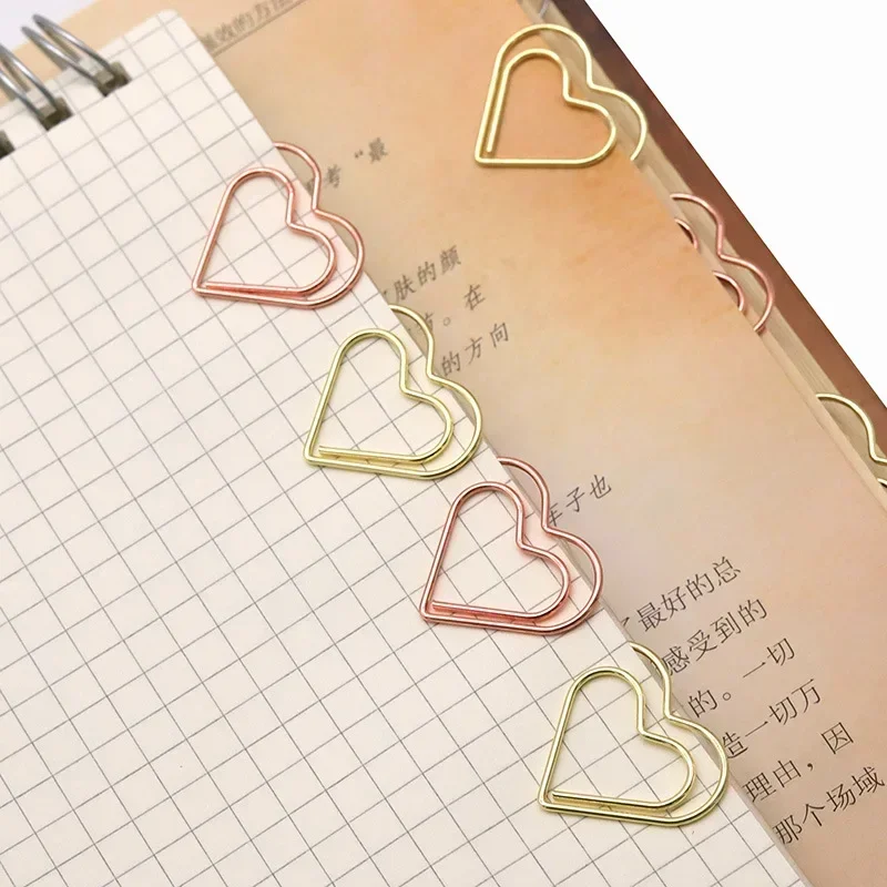 50pcs/set Cute Love Heart Paper Clips Kawaii Bookmarks Binder Clips Ticket Photo Clamp Patchwork Clip Office Binding Supplies