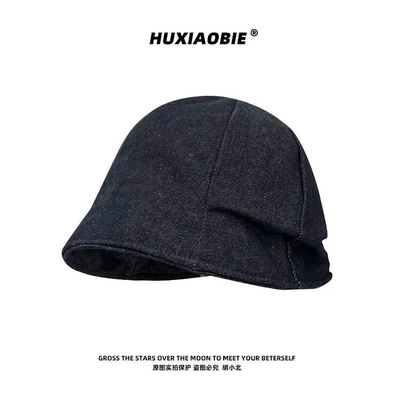

Japanese Spring and Summer New Retro Solid Color Denim Bucket Hat Women's Outdoor Vacation Sunshade Wide-brim Basin Cap