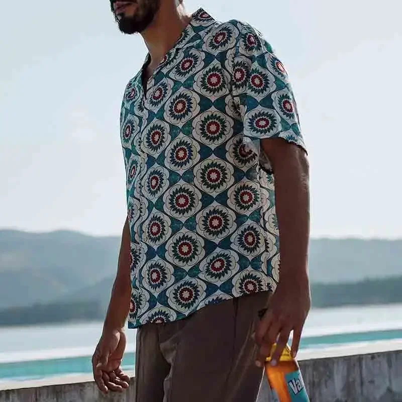 Men Short Sleeve National Style Shirt Y2K Tops Emo Summer New High-End Design Hawaiian Clothing y2k  men clothing