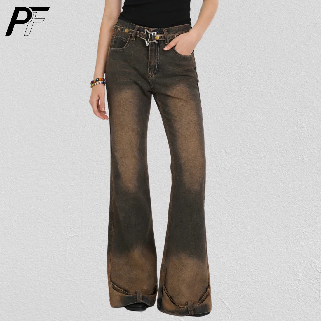 

Винтажные джинсы-клеш Y2K для женщин, с высокой талией, рваные, с эффектом потертости, расклешенные, из денима, с ремнем, в уличном стиле, облегающие, стрейч