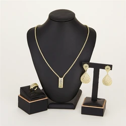 Fashion Women's Wedding Accessories Necklace Earrings Ring Gilded Hollow Metal Jewelry Set Holiday Party Exquisite Gift