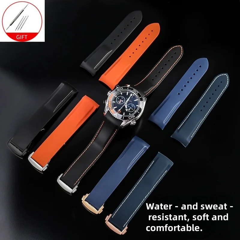 Rubber Watchband for 20mm 22mm Omega Seamaster 300 AT150 Speedmaster Planet Ocean Hamilton Seiko CASIO Silicone Strap
