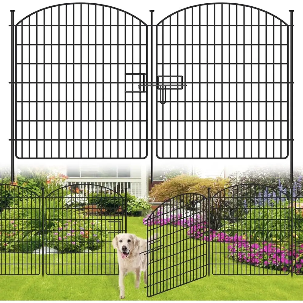 16 Panels No Dig Garden Fence with Gate, 32in x 38.6ft Decorative Dog Fence Outdoor for Yard, Tall Animal Barrier Fencing Rustpr