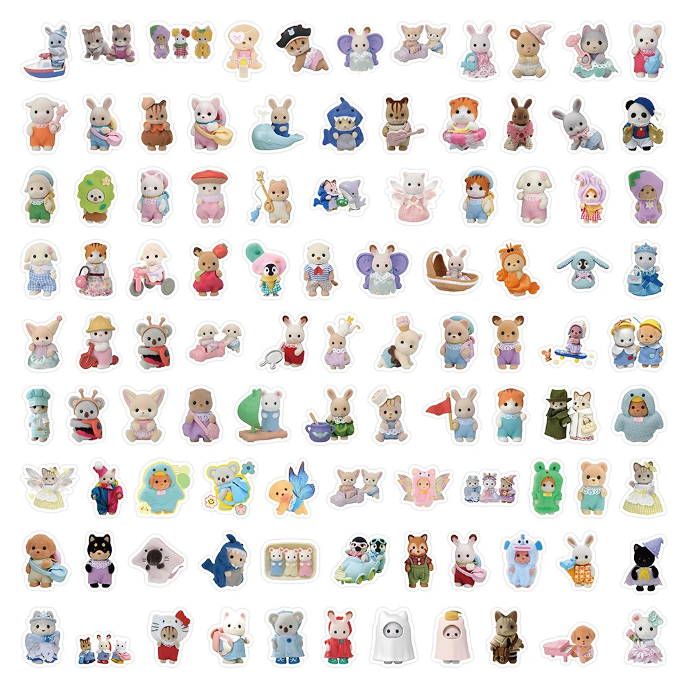 10/30/100 buah stiker grafiti Calico Critters lucu stiker DIY anak-anak stiker mainan botol air ponsel bagasi stiker tahan air